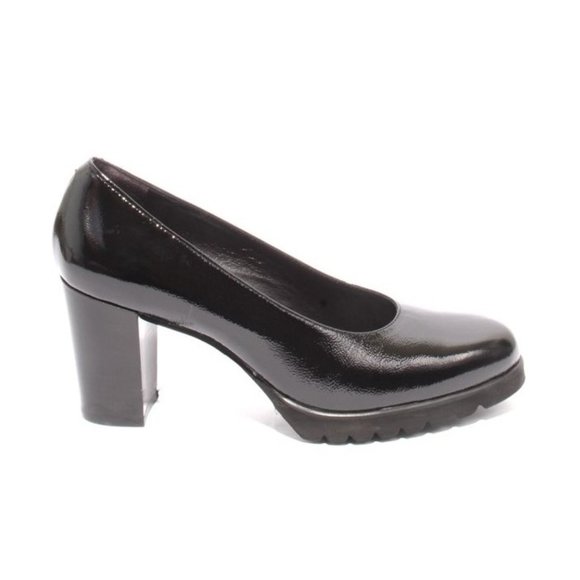 Italian Black Patent Leather Platform Heel Shoes Pumps - Picture 3 of 8